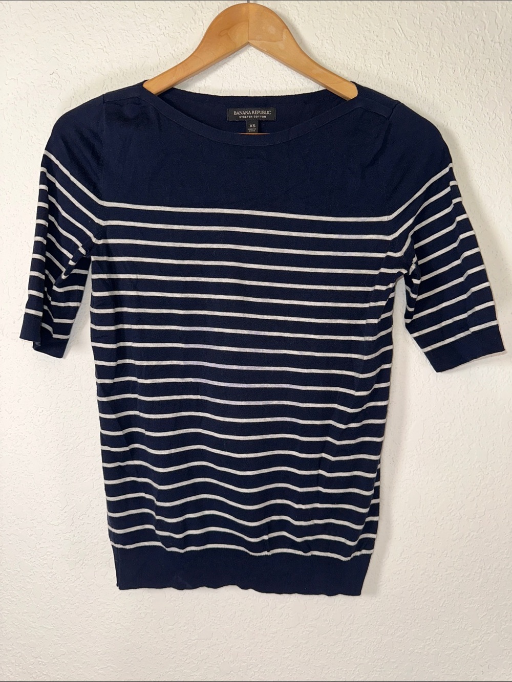 Banana Republic Navy and White Striped Short Sleeve Top